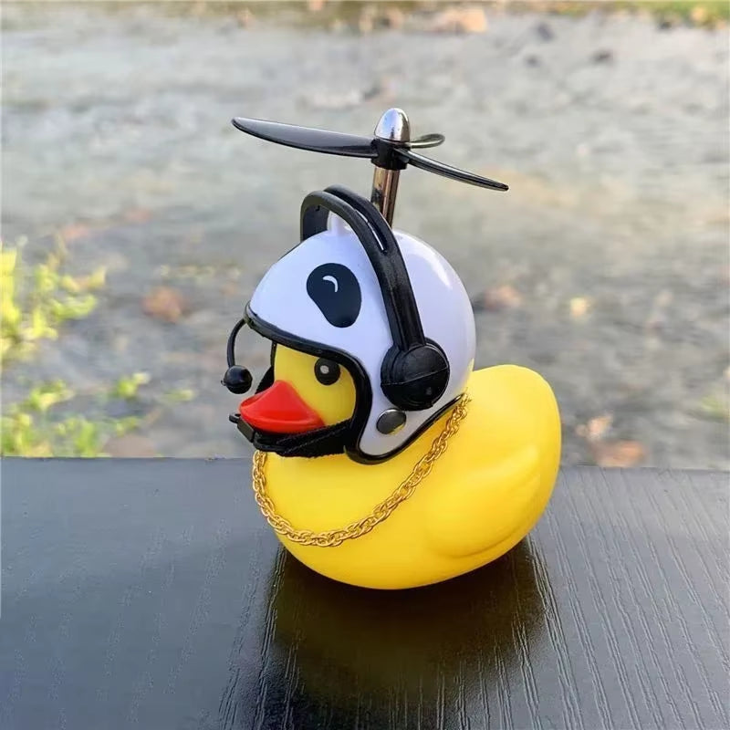 Decoración para bicicleta de coche, patito amarillo con casco de hélice, patito de goma, patito de bicicleta, motor de viento, adorno para ciclismo
