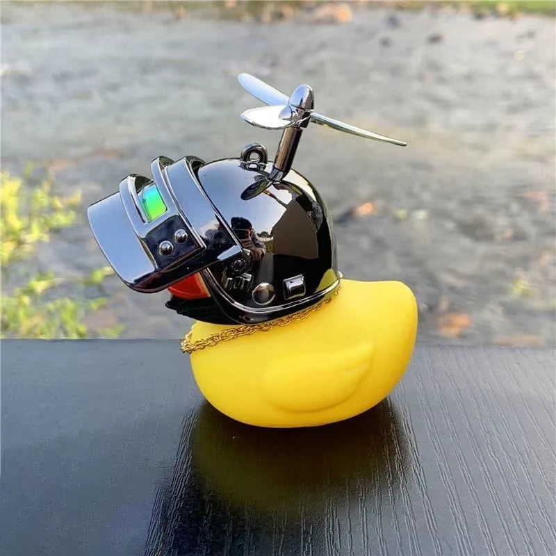 Decoración para bicicleta de coche, patito amarillo con casco de hélice, patito de goma, patito de bicicleta, motor de viento, adorno para ciclismo