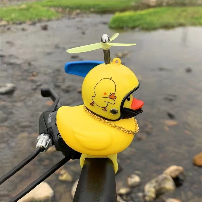 Decoración para bicicleta de coche, patito amarillo con casco de hélice, patito de goma, patito de bicicleta, motor de viento, adorno para ciclismo