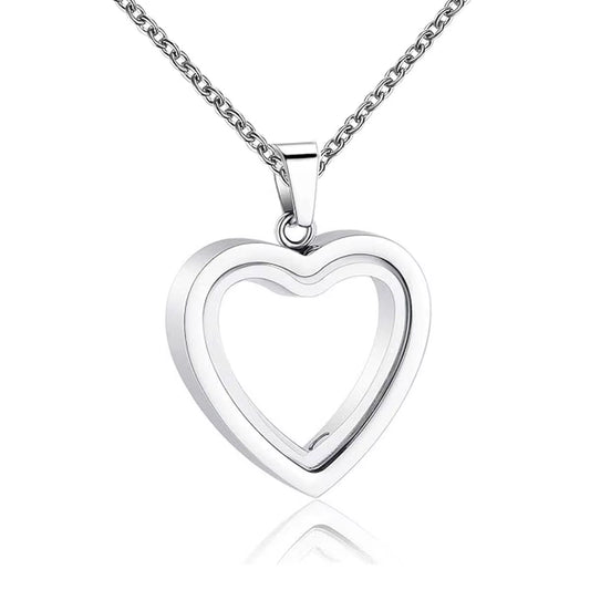 Stainless Steel Heart Glass Cremation Necklace for Ashes Love Memorial Lockets Keepsake Urn Pendants Jewelry for Women Men