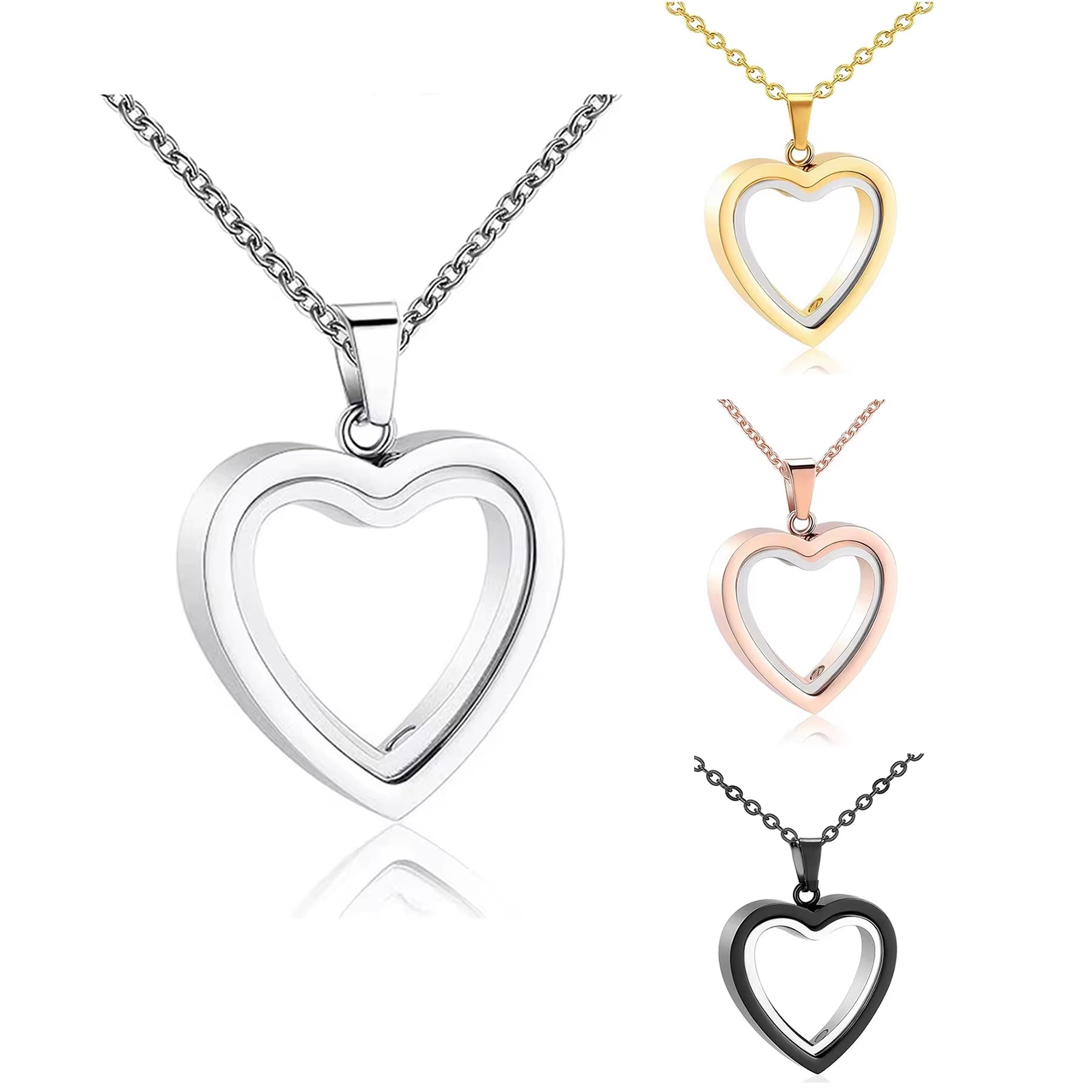 Stainless Steel Heart Glass Cremation Necklace for Ashes Love Memorial Lockets Keepsake Urn Pendants Jewelry for Women Men