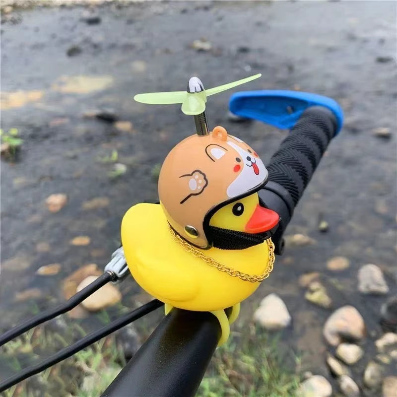 Decoración para bicicleta de coche, patito amarillo con casco de hélice, patito de goma, patito de bicicleta, motor de viento, adorno para ciclismo