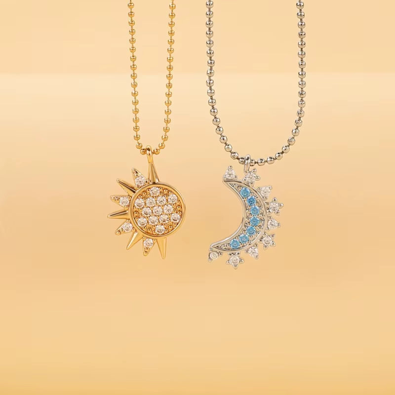 2Pcs/Set Magnetic Couple Matching Necklace Sun Moon Heart Shape Magnet Paired Pendant Jewelry Chain Choker Fashion Lover Gift