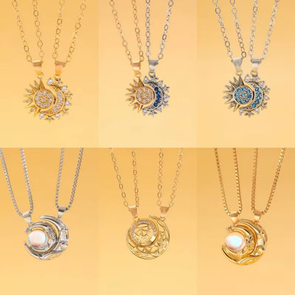 2Pcs/Set Magnetic Couple Matching Necklace Sun Moon Heart Shape Magnet Paired Pendant Jewelry Chain Choker Fashion Lover Gift