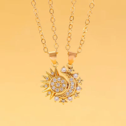 2Pcs/Set Magnetic Couple Matching Necklace Sun Moon Heart Shape Magnet Paired Pendant Jewelry Chain Choker Fashion Lover Gift