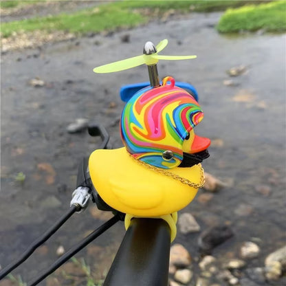 Decoración para bicicleta de coche, patito amarillo con casco de hélice, patito de goma, patito de bicicleta, motor de viento, adorno para ciclismo