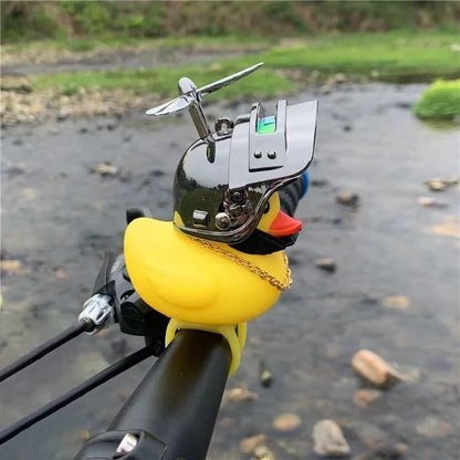 Decoración para bicicleta de coche, patito amarillo con casco de hélice, patito de goma, patito de bicicleta, motor de viento, adorno para ciclismo