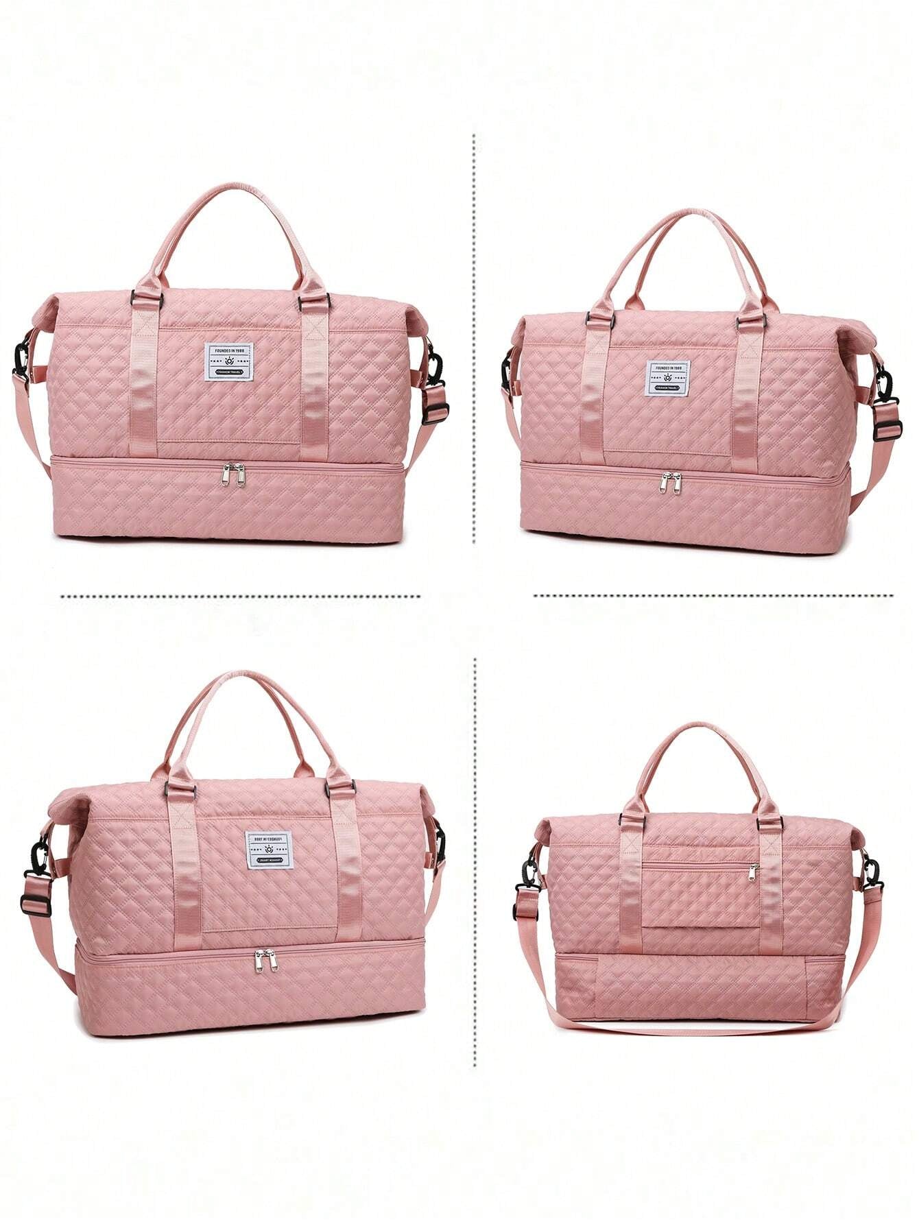 2PCS Large Capacity Travel Duffel Bag, Wet and Dry Separation Fitness Bag, Weekend Overnight Shoulder Bag, Hospital Necessary Mommy Bag, Travel Bag, Holiday Bag, Weekend Bag, Overnight Bag, with a Pull Bar Bag, with Shoe Storage, Boarding Bag, Cosmetics Storage Bag for Suitcase Gym Bag Duffle Bag for Luggage Carry on Bag College Bag Luggage Bags Weekender Bag Hospital Bag Pink Winter Bag for School School Accessories School Stuff