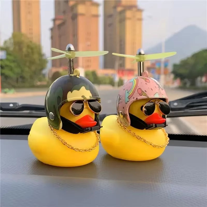 Decoración para bicicleta de coche, patito amarillo con casco de hélice, patito de goma, patito de bicicleta, motor de viento, adorno para ciclismo