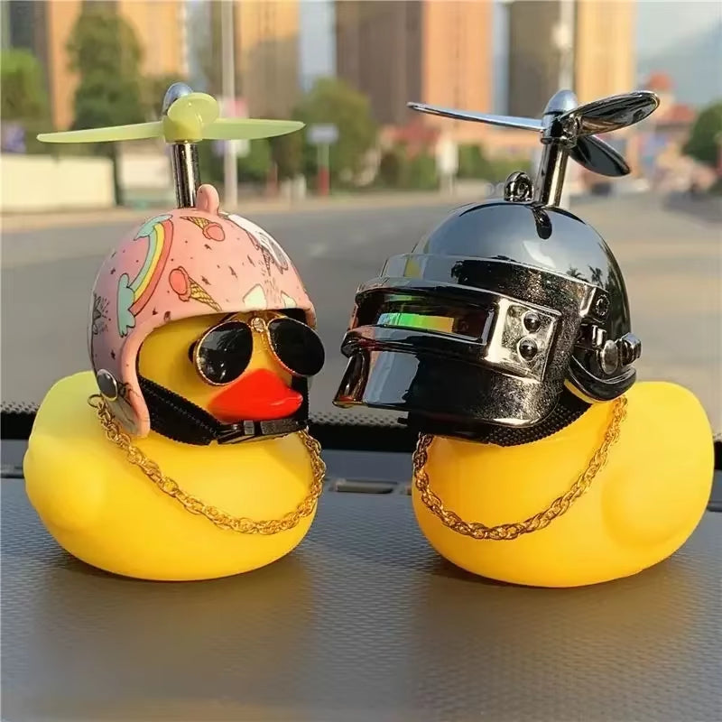 Decoración para bicicleta de coche, patito amarillo con casco de hélice, patito de goma, patito de bicicleta, motor de viento, adorno para ciclismo